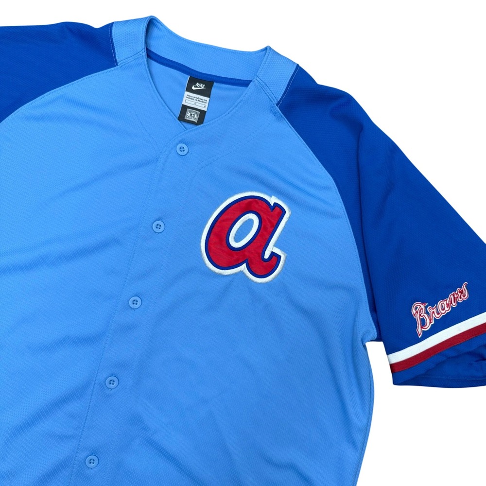 Nike Baseball Jersey Mens Large Blue Atlanta Braves Cooperstown Collection Y2K
